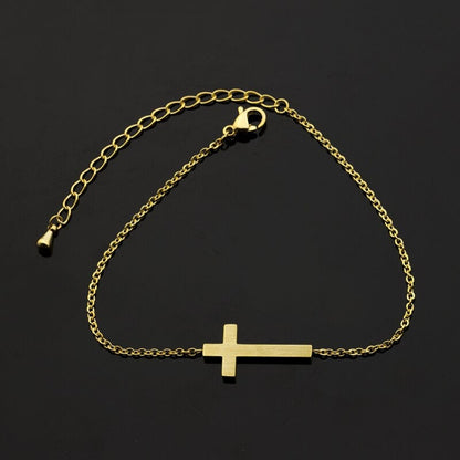 Christian Religious Jesus Cross, 18K Gold Layered Catholic Bracelet, Dainty Minimalist Jewelry, Delicate Handmade for Women, Gift for Her