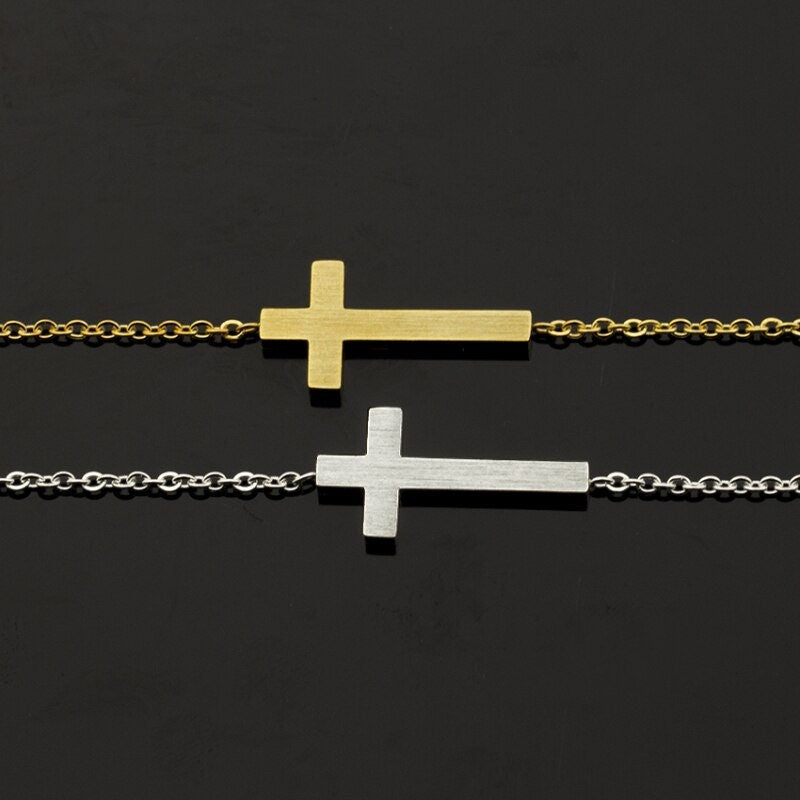 Christian Religious Jesus Cross, 18K Gold Layered Catholic Bracelet, Dainty Minimalist Jewelry, Delicate Handmade for Women, Gift for Her