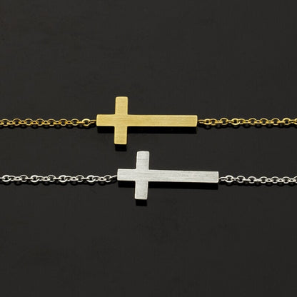 Christian Religious Jesus Cross, 18K Gold Layered Catholic Bracelet, Dainty Minimalist Jewelry, Delicate Handmade for Women, Gift for Her