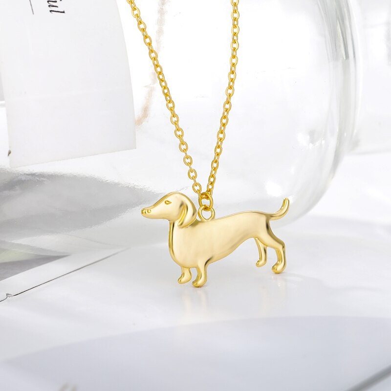 Dachshund Puppy Pendant, 18K Gold Necklace, Dainty Layered Minimalist Jewelry, Boho Delicate Handmade for Women, Gift for Her