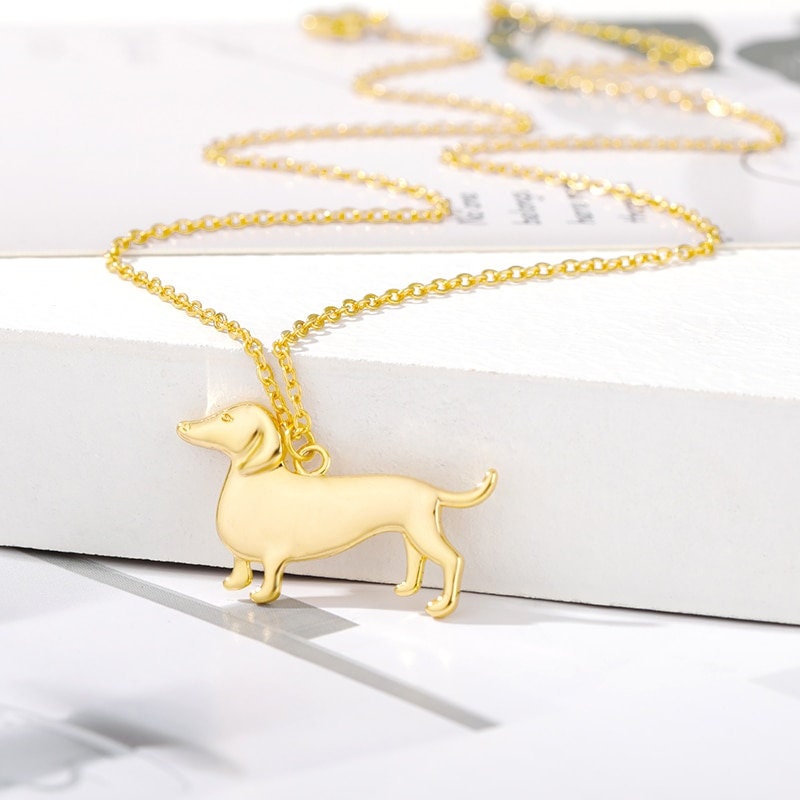 Dachshund Puppy Pendant, 18K Gold Necklace, Dainty Layered Minimalist Jewelry, Boho Delicate Handmade for Women, Gift for Her