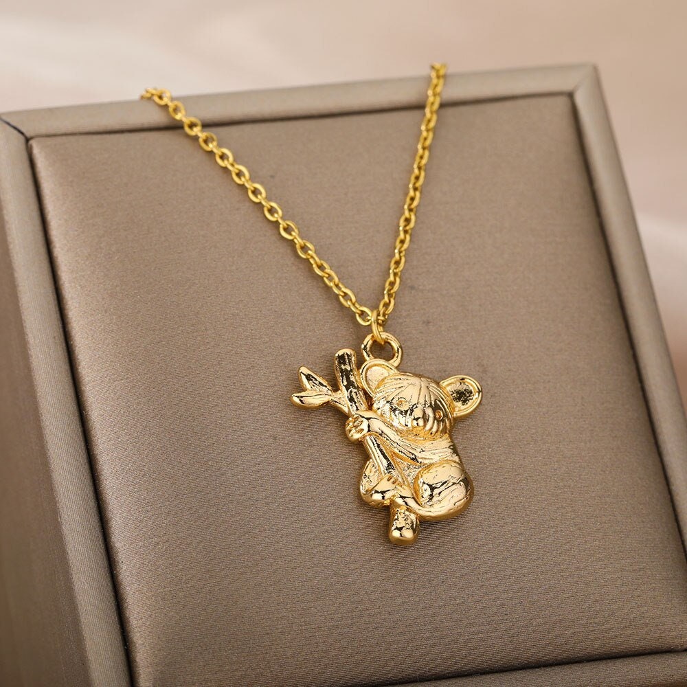 Cute Koala Necklace, 18K Gold Koala Bear Necklace, Cute Animal Fashion Necklace for Women, Gift for Her