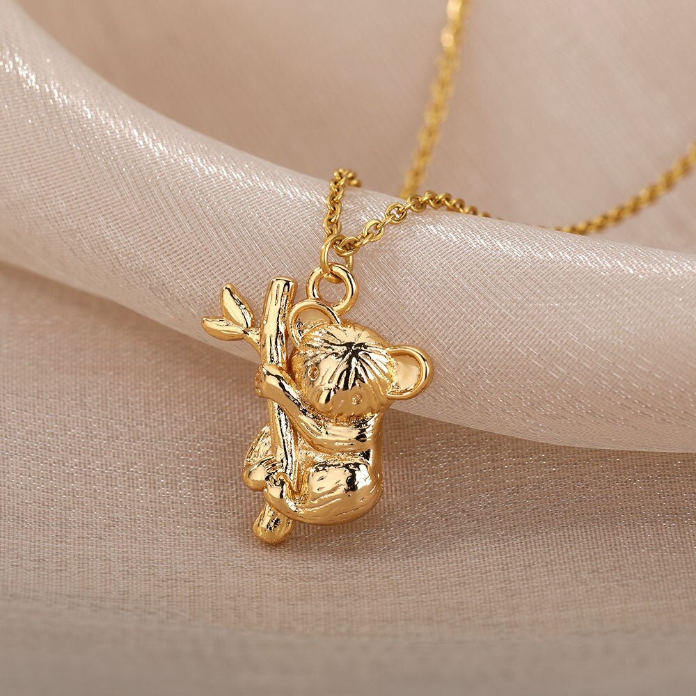 Cute Koala Necklace, 18K Gold Koala Bear Necklace, Cute Animal Fashion Necklace for Women, Gift for Her