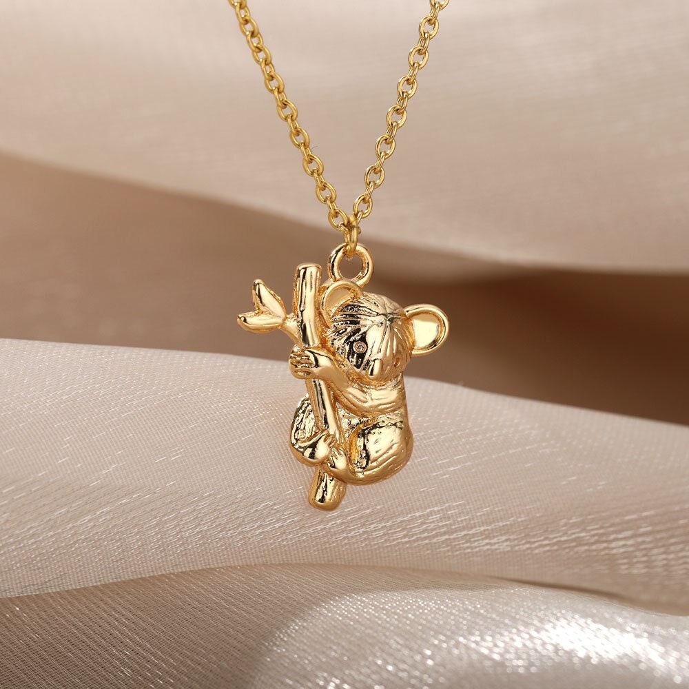 Cute Koala Necklace, 18K Gold Koala Bear Necklace, Cute Animal Fashion Necklace for Women, Gift for Her