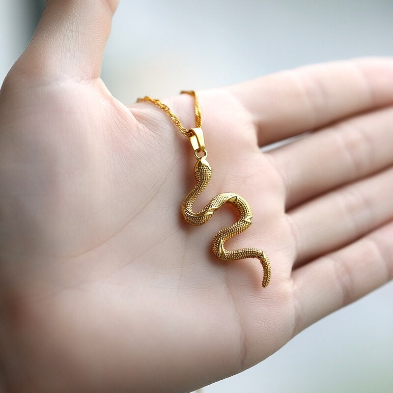 18K Gold Snake Pendant, Gold Snake Charm, Gold Snake Necklace, Punk Snake Fashion Necklace for Women, Gift for Her