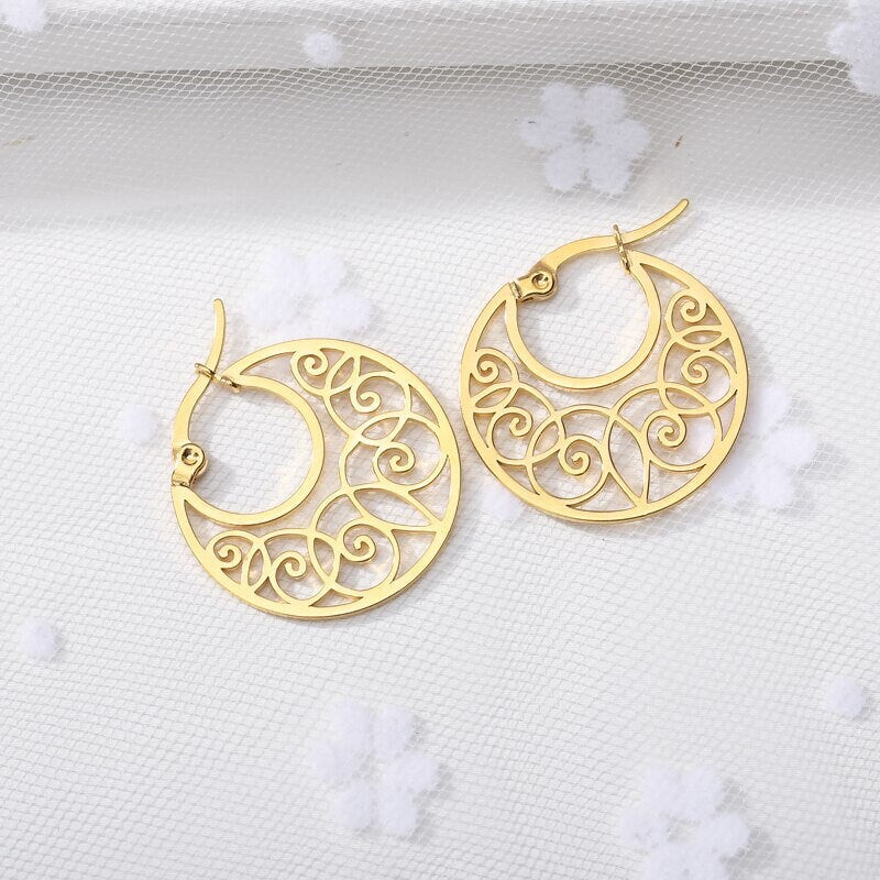 Boho Henna Hoops, 18K Gold Everyday Earrings, Dainty Minimalist Jewelry, Delicate Handmade Simple Accessories for Women, Gift for Her