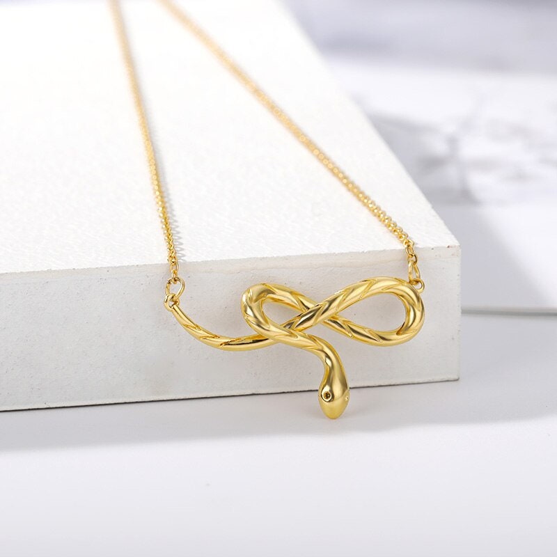 Punk Snake Wrap Pendant, 18K Gold Layered Necklace, Gothic Dainty Minimalist Jewelry, Delicate Handmade for Women, Gift for Her