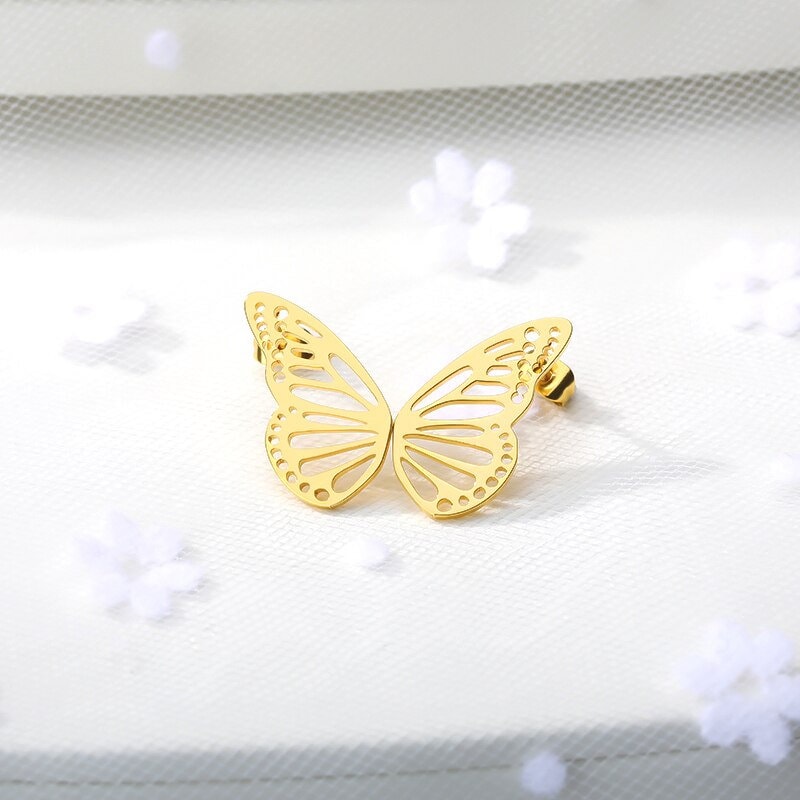 Boho Cute Butterfly Wings Studs, 18K Gold Everyday Earrings, Dainty Minimalist Jewelry, Delicate Handmade  for Women, Gift for Her