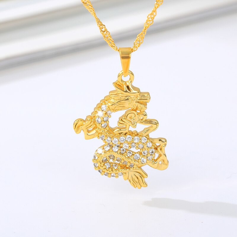 Punk Dragon Crystal Zircon Pendant, 18K Gold Layered Necklace, Gothic Dainty Minimalist Jewelry, Delicate Handmade for Women, Gift for Her