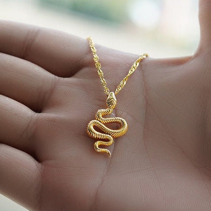 Punk Snake Charm Pendant, 18K Gold Layered Necklace, Gothic Dainty Minimalist Jewelry, Delicate Handmade for Women, Gift for Her