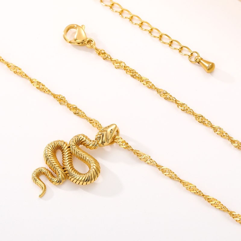 Punk Snake Charm Pendant, 18K Gold Layered Necklace, Gothic Dainty Minimalist Jewelry, Delicate Handmade for Women, Gift for Her