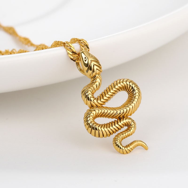 Punk Snake Charm Pendant, 18K Gold Layered Necklace, Gothic Dainty Minimalist Jewelry, Delicate Handmade for Women, Gift for Her