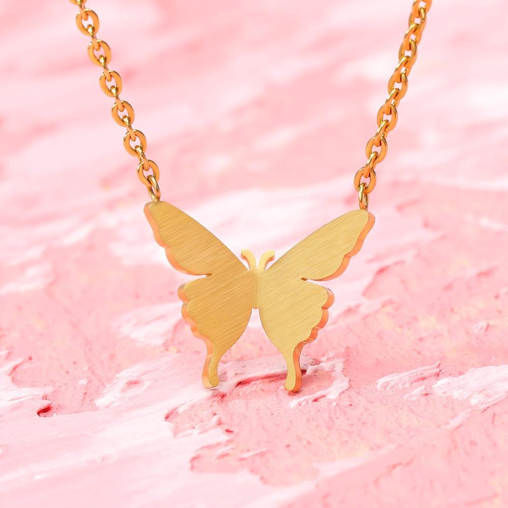 Boho Cute Butterfly Charm Pendant, 18K Gold Layered Yogi Necklace, Dainty Minimalist Jewelry, Delicate Handmade for Women, Gift for Her