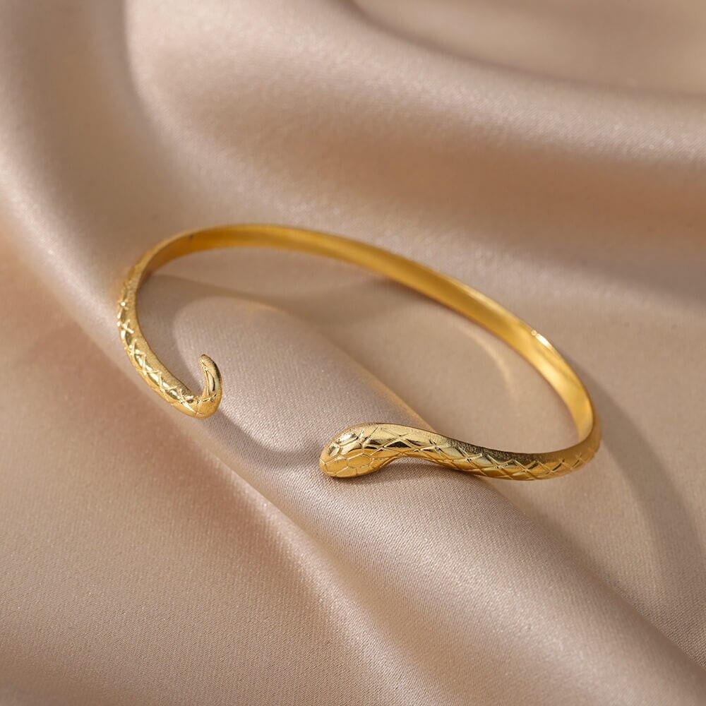 Punk Thin Snake Bangle, 18K Gold Layered Gothic Bracelet, Dainty Minimalist Jewelry, Delicate Handmade for Women, Gift for Her