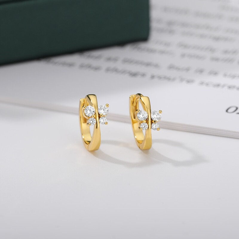 Boho Butterfly Crystal Hoop, 18K Gold Everyday Earrings, Dainty Minimalist Jewelry, Delicate Handmade  for Women, Gift for Her