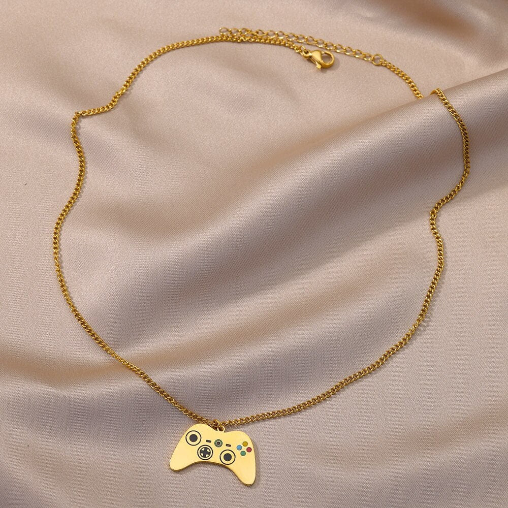 Punk Gamer Necklace, 18K Gold Gamer Necklace, Controller Pendant, Punk Necklace for Women, Gift for Her