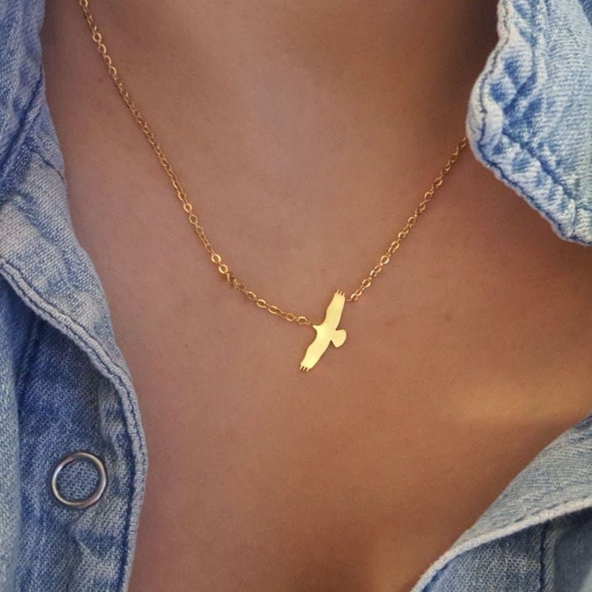 American Eagle Hawk Pendant Necklace, Gold Eagle Necklace for Women, 18K Gold Plated Dainty