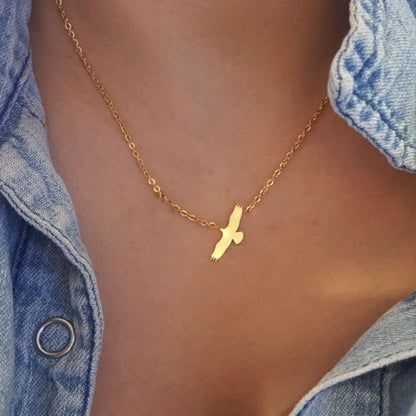 American Eagle Hawk Pendant Necklace, Gold Eagle Necklace for Women, 18K Gold Plated Dainty