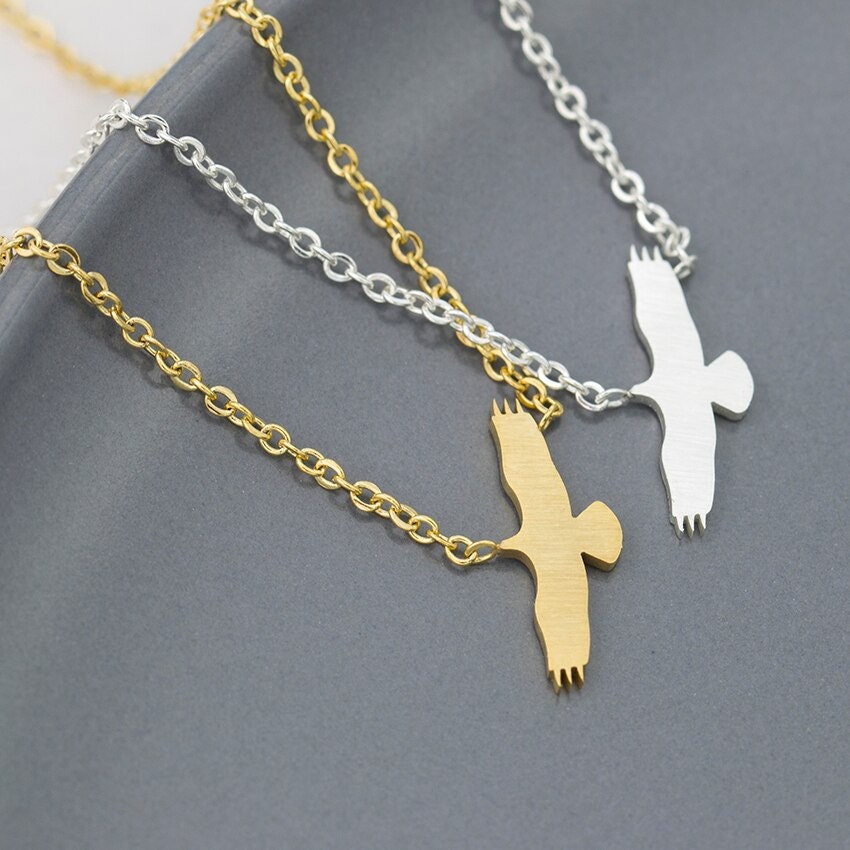 American Eagle Hawk Pendant Necklace, Gold Eagle Necklace for Women, 18K Gold Plated Dainty