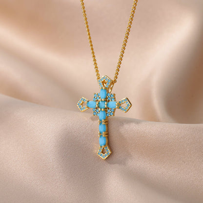 Gothic Cross Necklace, Crystal Cross Necklace, 18K Gold Cross Fashion Necklace for Women, Gift for Her