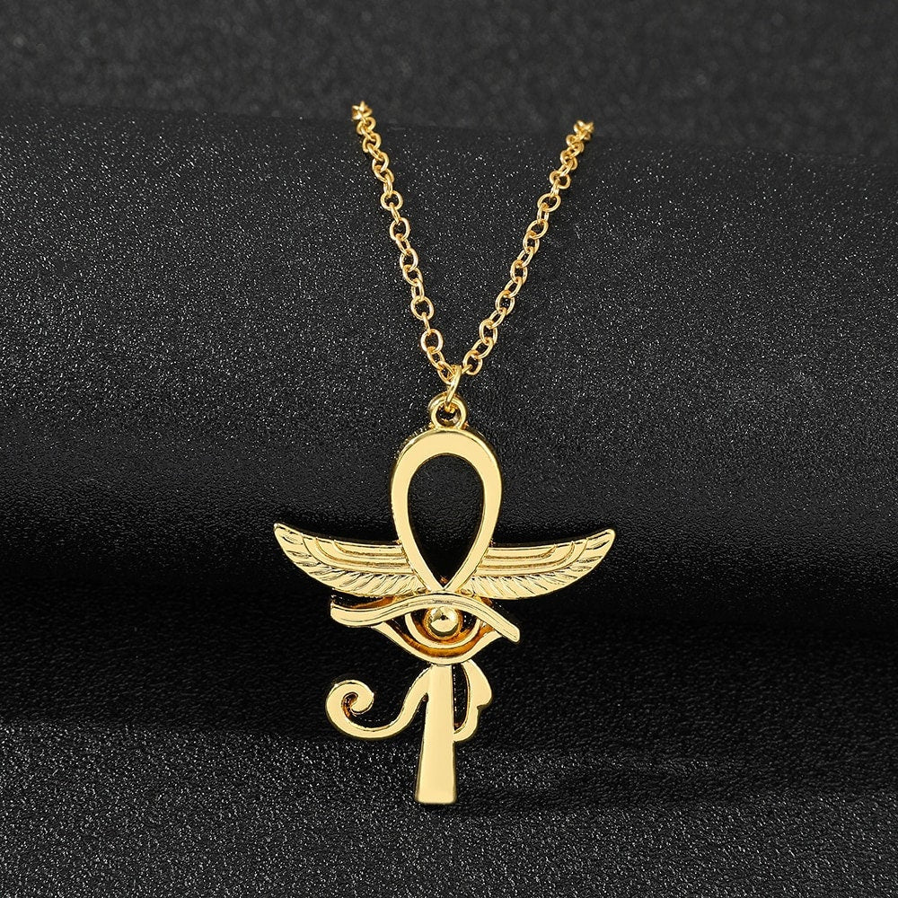 Punk Egyptian Eye of Horus Pendant, 18K Gold Layered Necklace, Gothic Dainty Minimalist Jewelry, Delicate Handmade for Women, Gift for Her