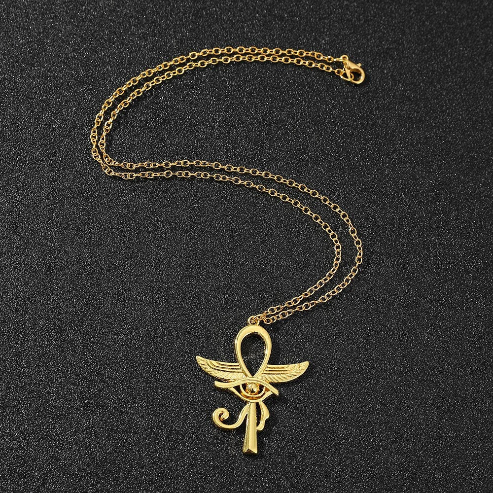 Punk Egyptian Eye of Horus Pendant, 18K Gold Layered Necklace, Gothic Dainty Minimalist Jewelry, Delicate Handmade for Women, Gift for Her