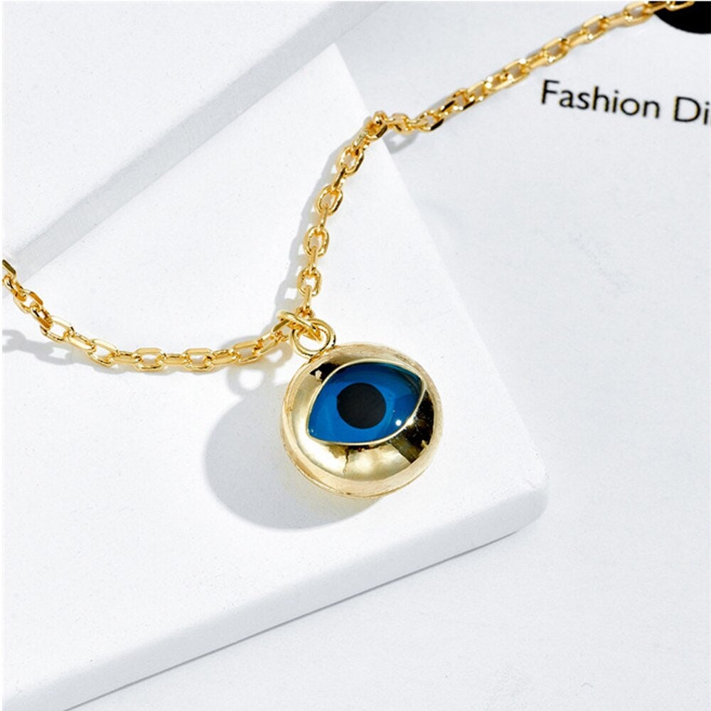 Punk Blue Evil Eye Amulet Pendant, 18K Gold Layered Necklace, Gothic Dainty Minimalist Jewelry, Delicate Handmade for Women, Gift for Her