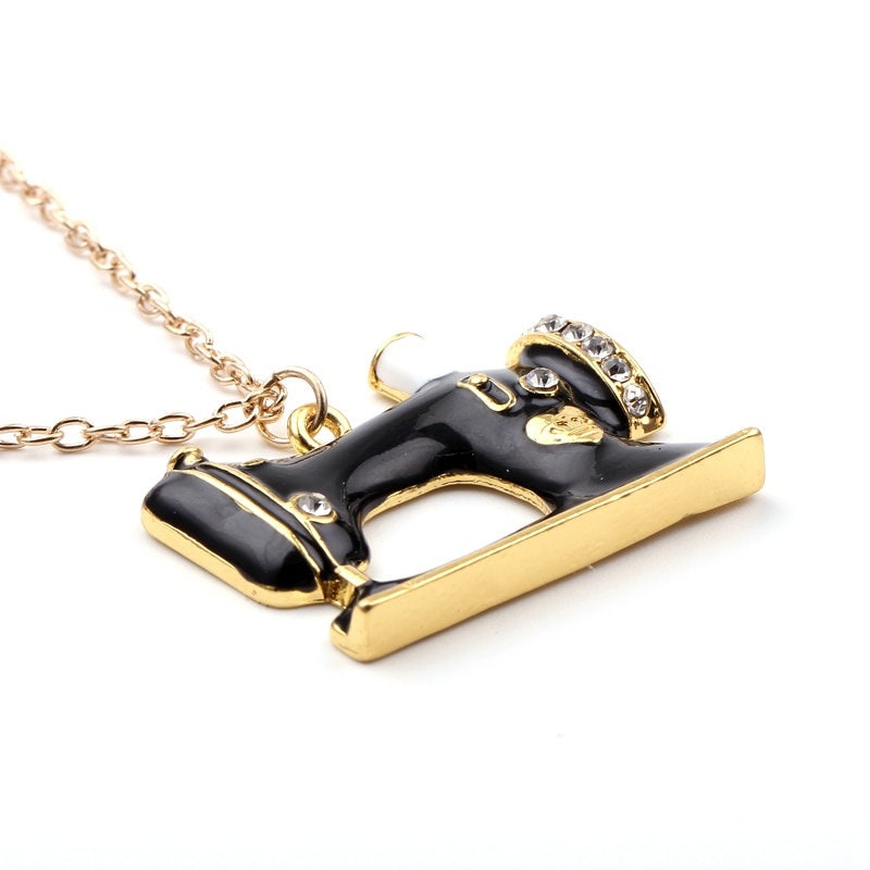 Punk Black Sewing Machine Pendant, 18K Gold Layered Necklace, Gothic Dainty Minimalist Jewelry, Delicate Handmade for Women, Gift for Her