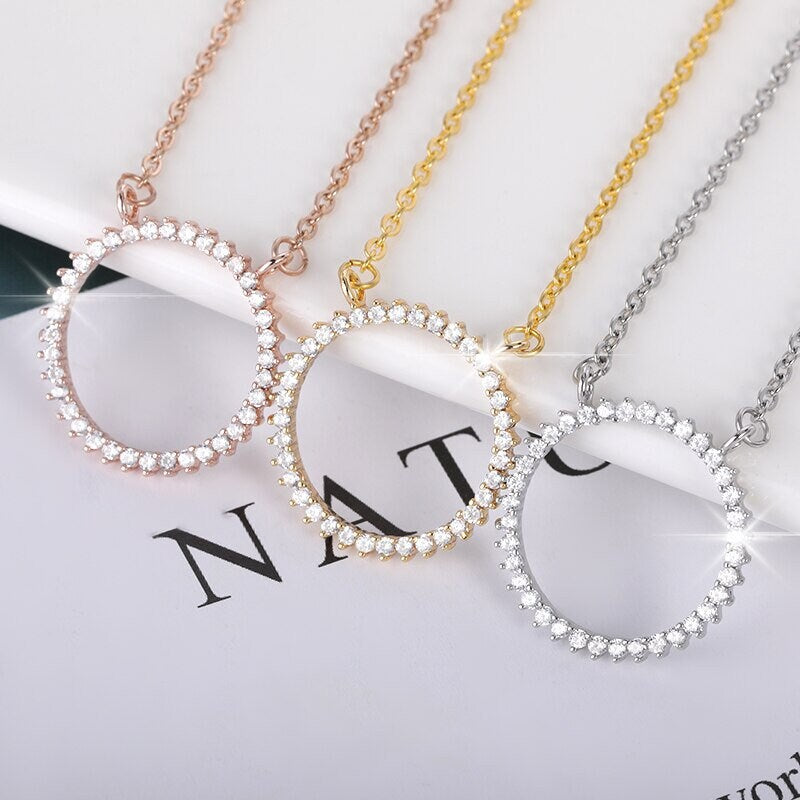 Punk Large Crystal Round Pendant, 18K Gold Layered Necklace, Gothic Dainty Minimalist Jewelry, Delicate Handmade for Women, Gift for Her