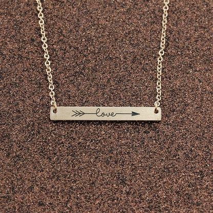 Boho Cute Arrow Love Bar Pendant, 18K Gold Layered Yogi Necklace, Dainty Minimalist Jewelry, Delicate Handmade for Women, Gift for Her