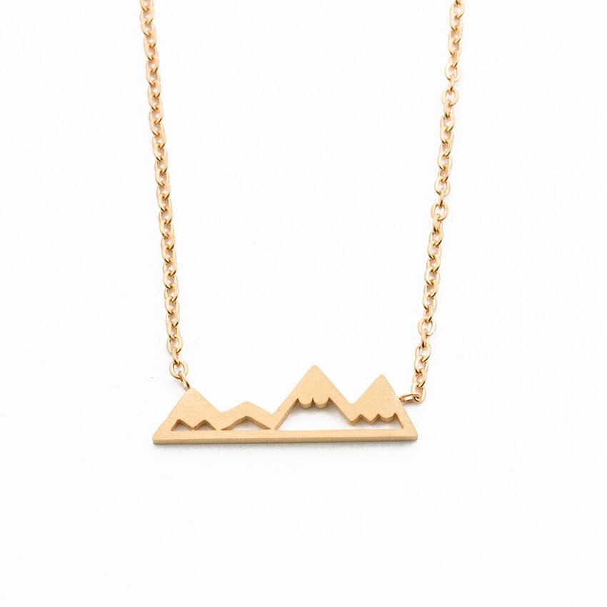 Boho Cute Mountain Outdoors Pendant, 18K Gold Layered Yogi Necklace, Dainty Minimalist Jewelry, Delicate Handmade for Women, Gift for Her