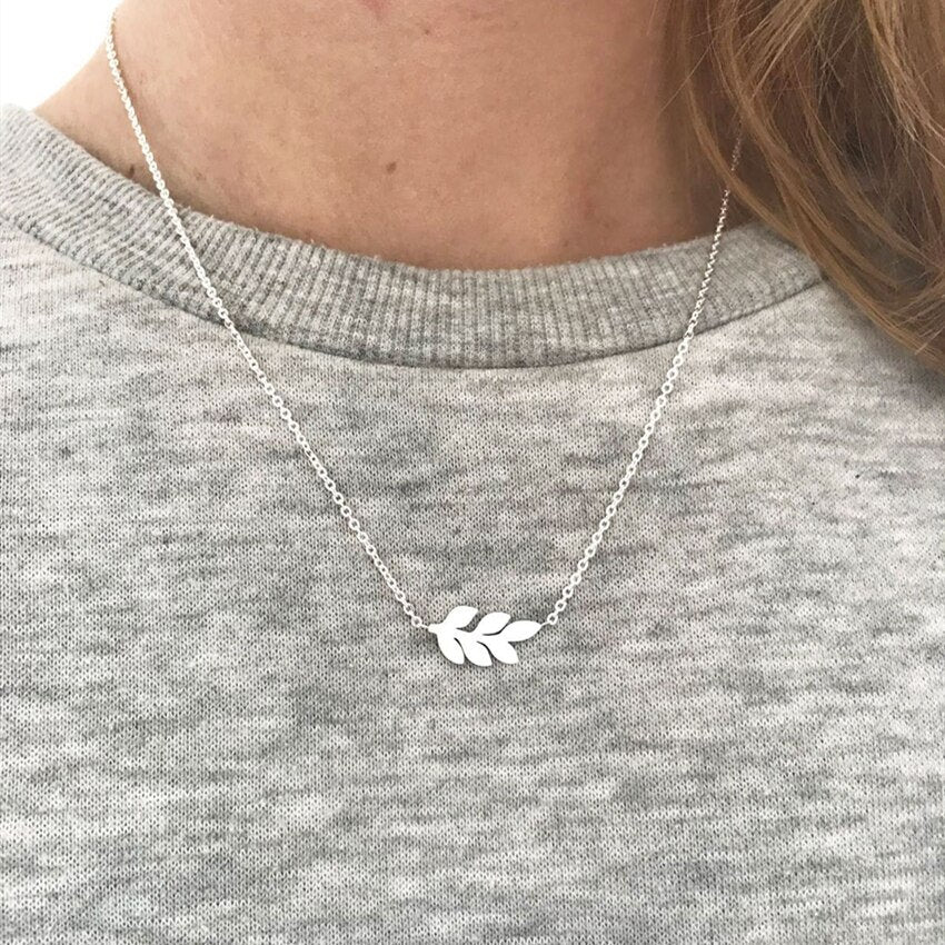 Boho Cute Charm Bay Leaf Pendant, 18K Gold Layered Yogi Necklace, Dainty Minimalist Jewelry, Delicate Handmade for Women, Gift for Her