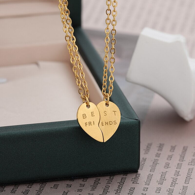 Boho Best Friend Heart Pendant, 18K Gold Layered Yogi Necklace, Dainty Minimalist Jewelry, Delicate Handmade for Women, Gift for Her