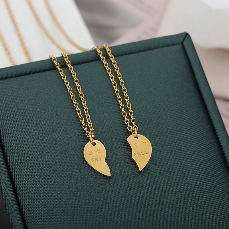 Boho Best Friend Heart Pendant, 18K Gold Layered Yogi Necklace, Dainty Minimalist Jewelry, Delicate Handmade for Women, Gift for Her