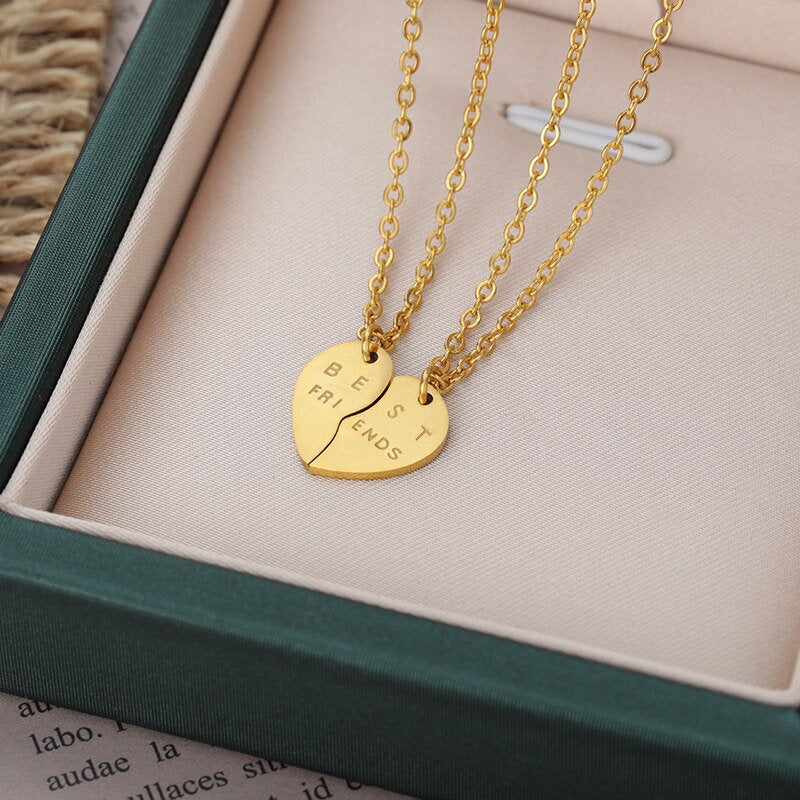 Boho Best Friend Heart Pendant, 18K Gold Layered Yogi Necklace, Dainty Minimalist Jewelry, Delicate Handmade for Women, Gift for Her