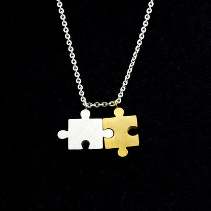 Boho Cute Jigsaw Puzzle Pieces Pendant, 18K Gold Layered Yogi Necklace, Dainty Minimalist Jewelry, Delicate Handmade for Women, Gift for Her