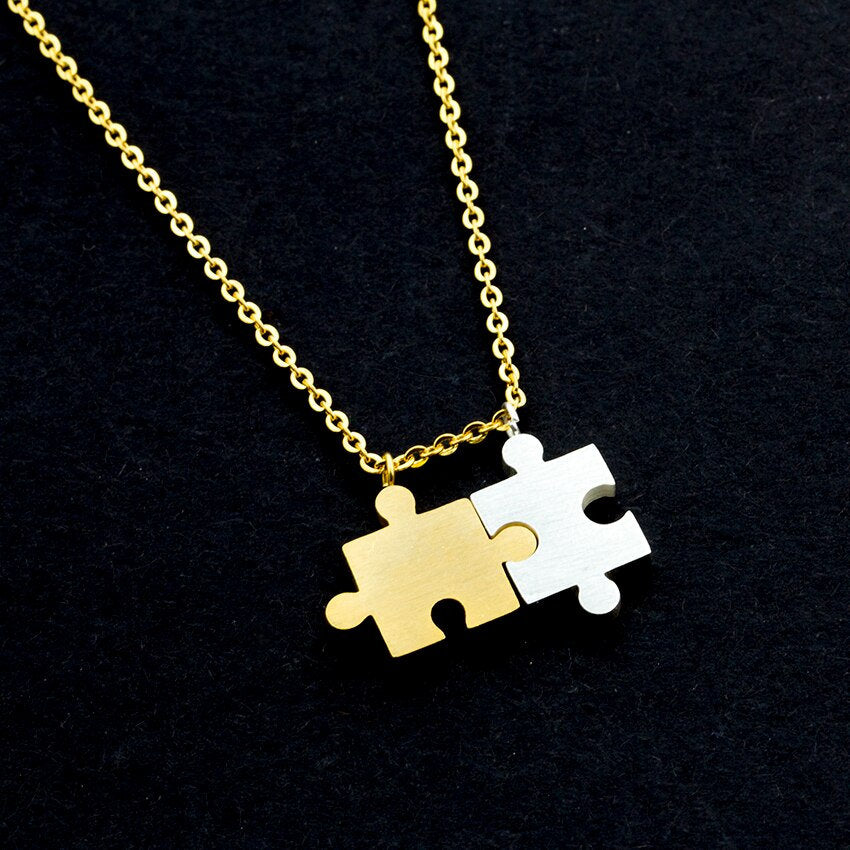 Boho Cute Jigsaw Puzzle Pieces Pendant, 18K Gold Layered Yogi Necklace, Dainty Minimalist Jewelry, Delicate Handmade for Women, Gift for Her