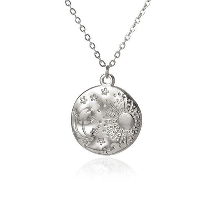 Punk Organic Celestial Coin Pendant, 18K Gold Layered Necklace, Gothic Dainty Minimalist Jewelry, Delicate Handmade for Women, Gift for Her