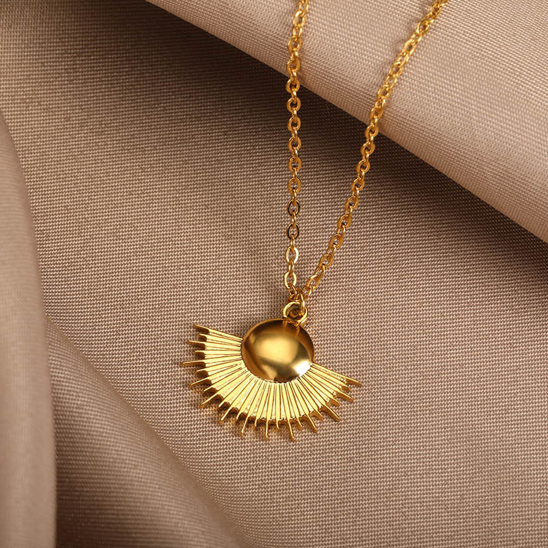 Punk Rising Sun Pendant, 18K Gold Layered Necklace, Gothic Dainty Minimalist Jewelry, Delicate Handmade for Women, Gift for Her