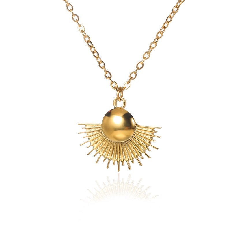Punk Rising Sun Pendant, 18K Gold Layered Necklace, Gothic Dainty Minimalist Jewelry, Delicate Handmade for Women, Gift for Her