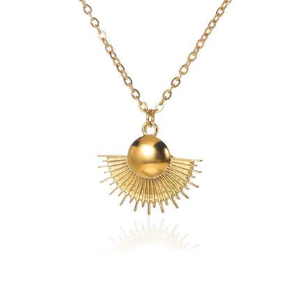 Punk Rising Sun Pendant, 18K Gold Layered Necklace, Gothic Dainty Minimalist Jewelry, Delicate Handmade for Women, Gift for Her