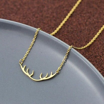 Punk Deer Antler Pendant, 18K Gold Layered Necklace, Gothic Dainty Minimalist Jewelry, Delicate Handmade for Women, Gift for Her