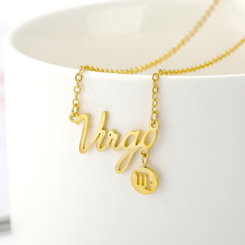 Punk Horoscope Sign Pendant, 18K Gold Layered Necklace, Gothic Zodiac Dainty Minimalist Jewelry, Delicate Handmade for Women, Gift for Her