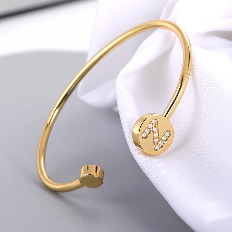 Custom Initial Letter Crystal, 18K Gold Layered Personalized Bracelet, Dainty Minimalist Jewelry, Delicate Handmade for Women, Gift for Her