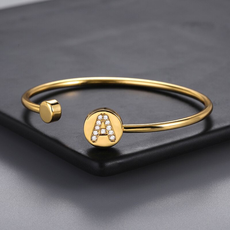 Custom Initial Letter Crystal, 18K Gold Layered Personalized Bracelet, Dainty Minimalist Jewelry, Delicate Handmade for Women, Gift for Her