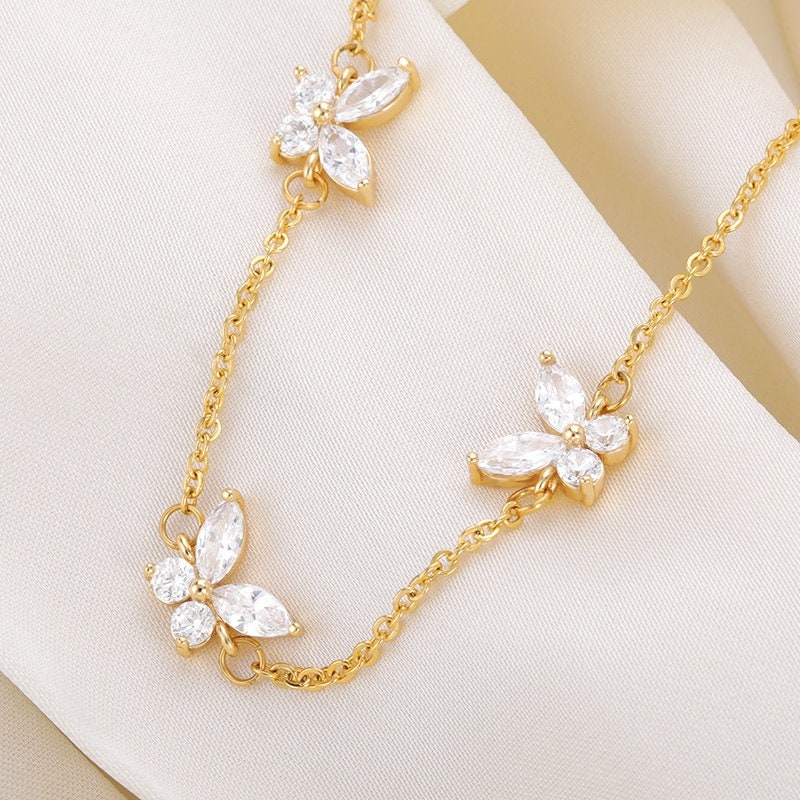 Boho Hippie Butterfly Crystal , 18K Gold Layered Yogi Bracelet, Dainty Minimalist Jewelry, Delicate Handmade for Women, Gift for Her