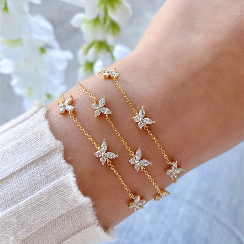 Boho Hippie Butterfly Crystal , 18K Gold Layered Yogi Bracelet, Dainty Minimalist Jewelry, Delicate Handmade for Women, Gift for Her