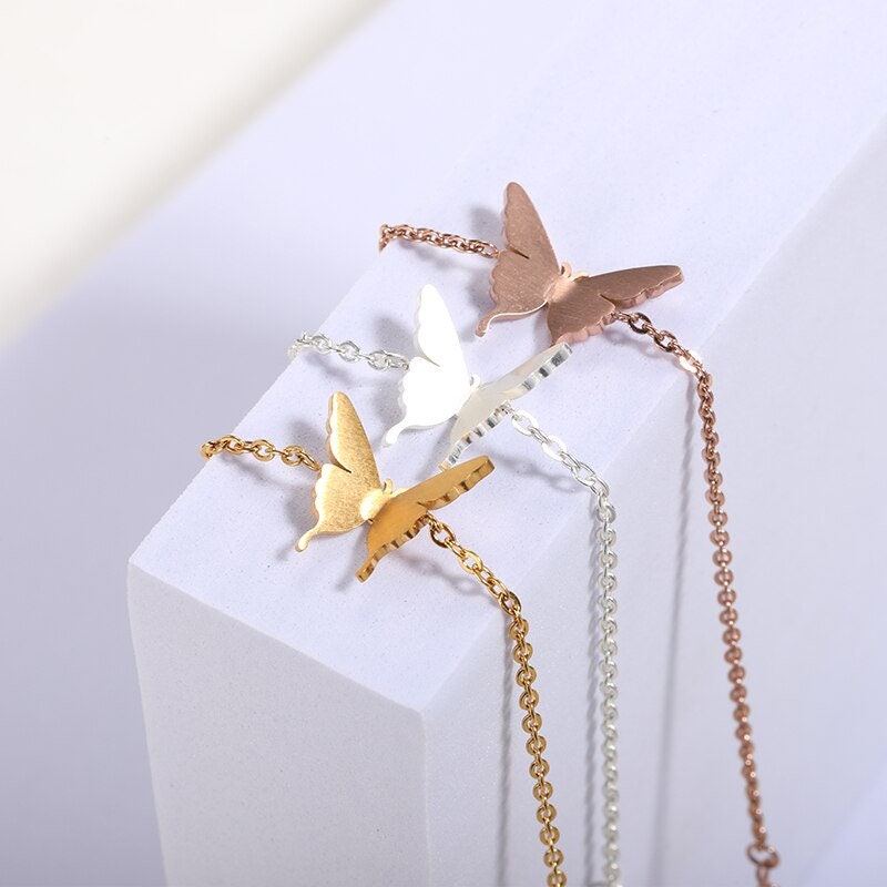 Boho Cute Butterfly Charm, 18K Gold Layered Yogi Bracelet, Dainty Minimalist Jewelry, Delicate Handmade for Women, Gift for Her
