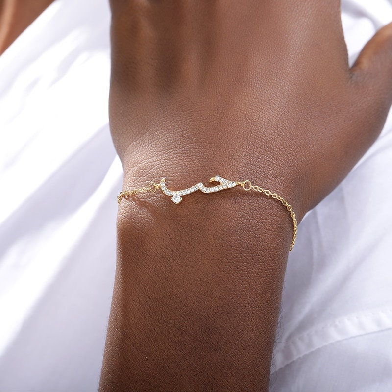 Boho Crystal Arabic Love, 18K Gold Layered Yogi Bracelet, Dainty Minimalist Jewelry, Delicate Handmade for Women, Gift for Her