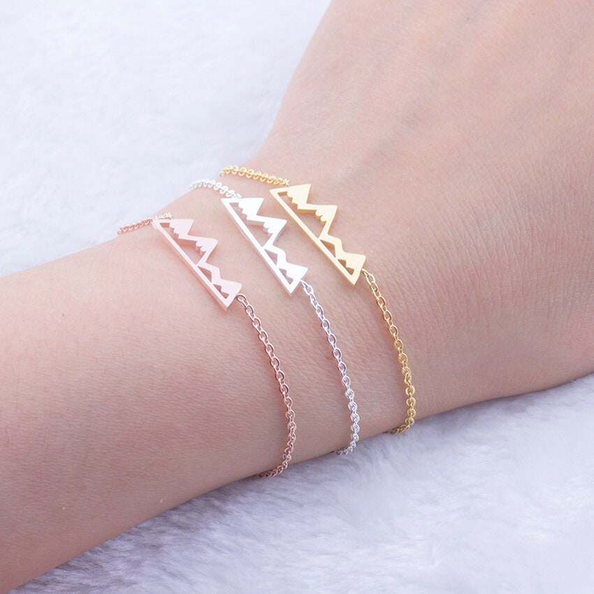 Boho Mountain Outdoor Snowy Travel , 18K Gold Layered Yogi Bracelet, Dainty Minimalist Jewelry, Delicate Handmade for Women, Gift for Her
